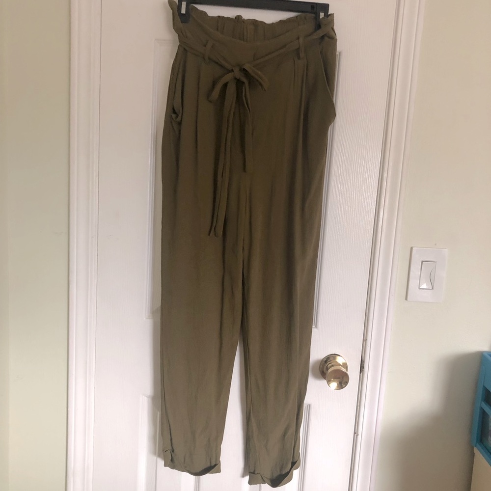 Cuffed High-Rise Paperbag Pants